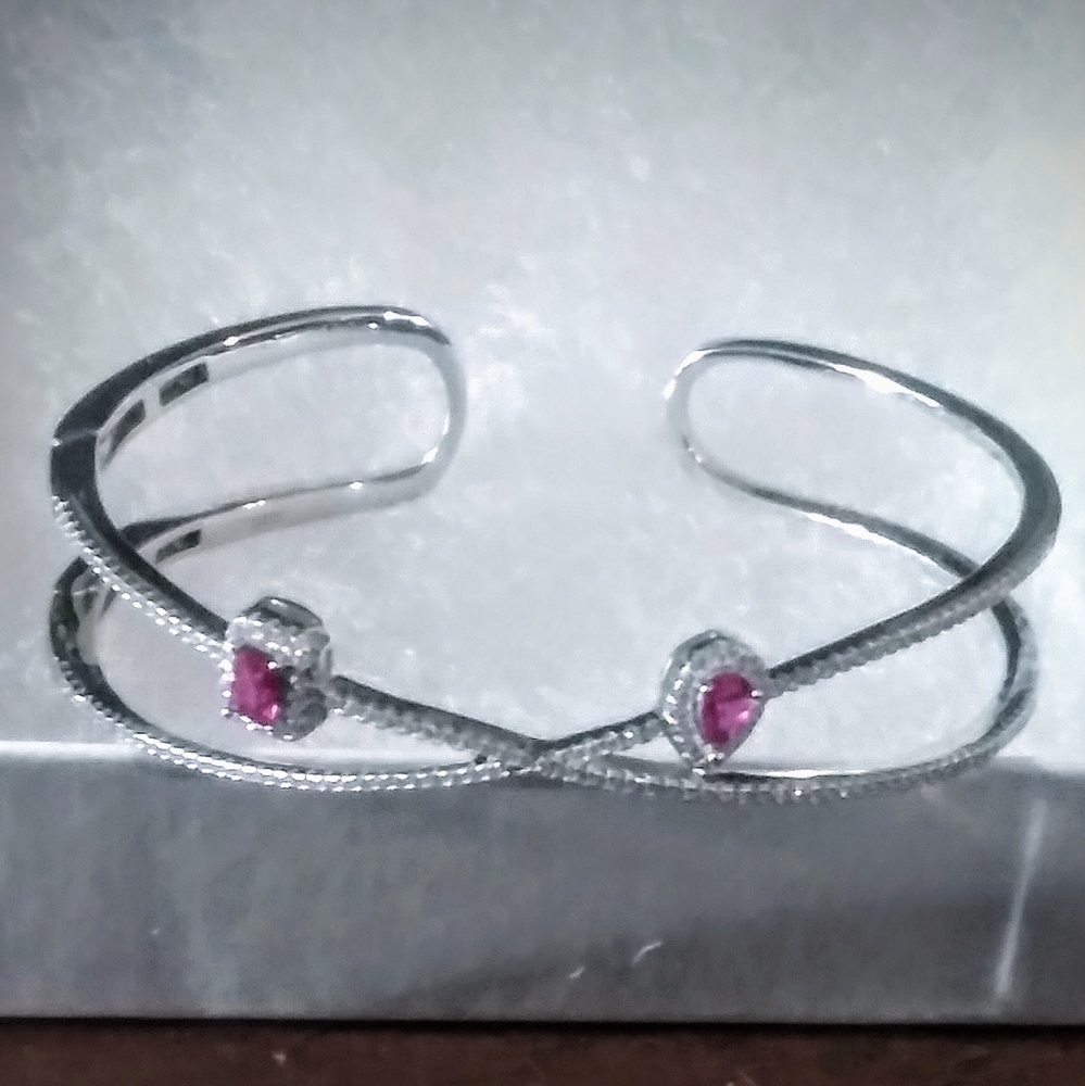 Cuff Bracelet - 925s Ruby & Cubic Zirconia